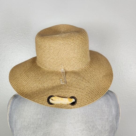 NWOT Nine West Tan Straw w/ Yellow Scarf Womens Panama Hat One Size - Picture 4 of 7
